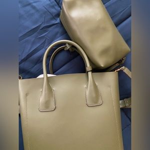 Leather army green DKNY bag w/smaller bag attached